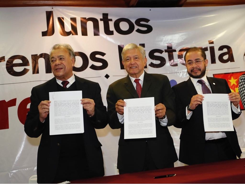Formalizan coalición Morena, PES y PT. 