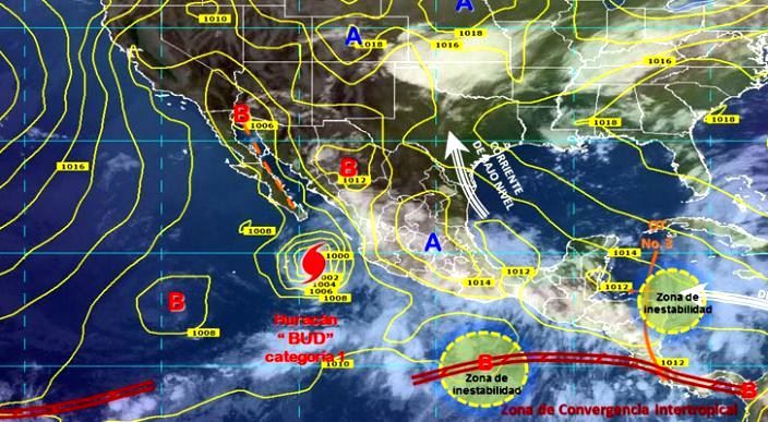 Se prevén tormentas puntuales torrenciales en Jalisco y Colina por el huracán BUD