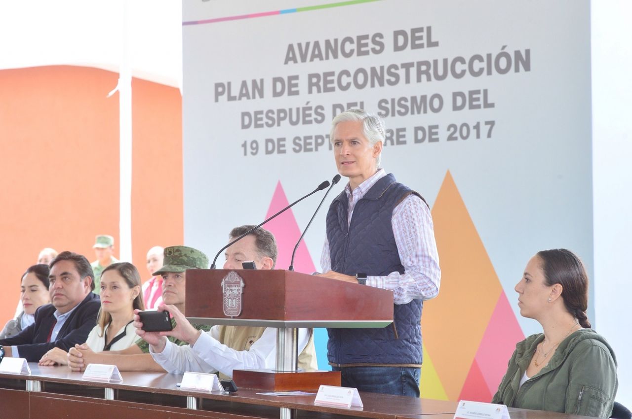  

Da a conocer Alfredo Del Mazo avances de la reconstrucción de espacios  afectados por el sismo de  2017
