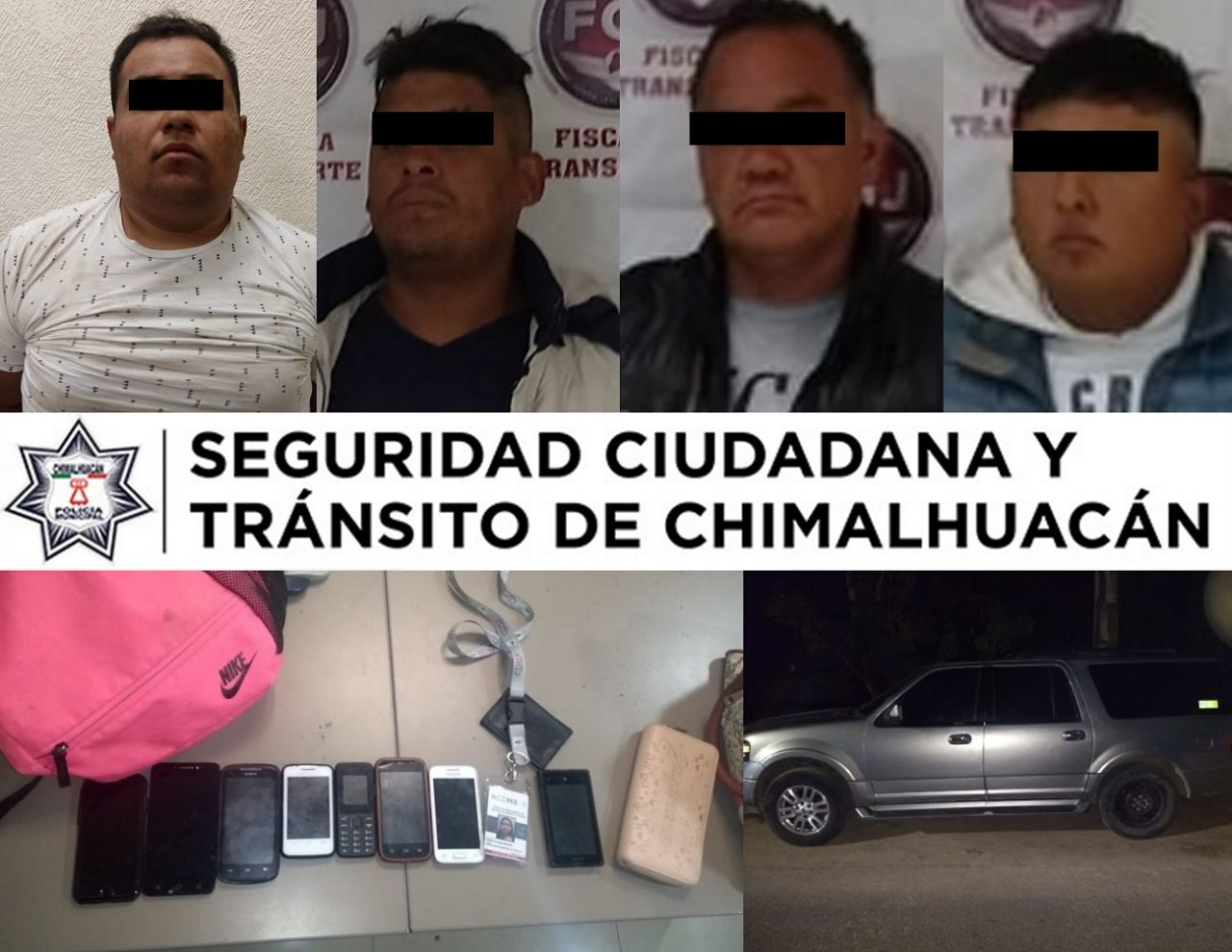 Policía de Chimalhuacán detiene a sujetos por robo a transporte público