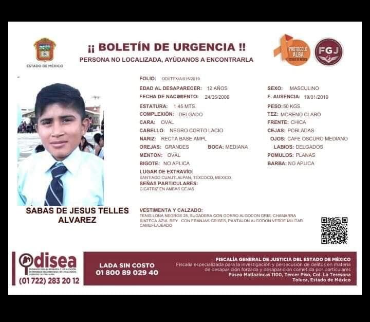 Desaparece menor de edad en Santiago Cuautlalpan, Texcoco 