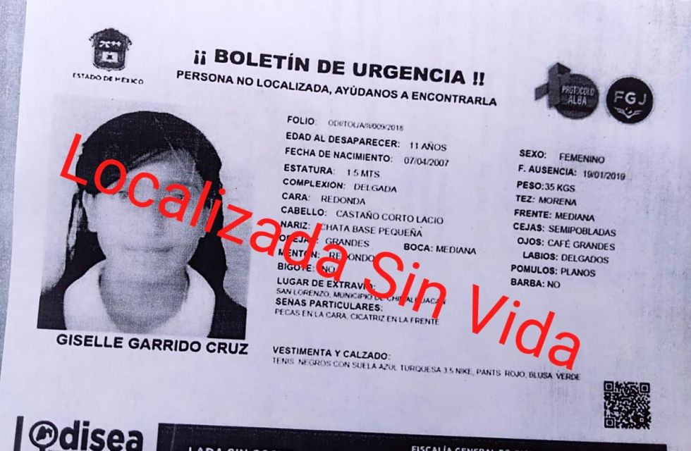 Localizan muerta a menor desaparecida en Chimalhuacán 