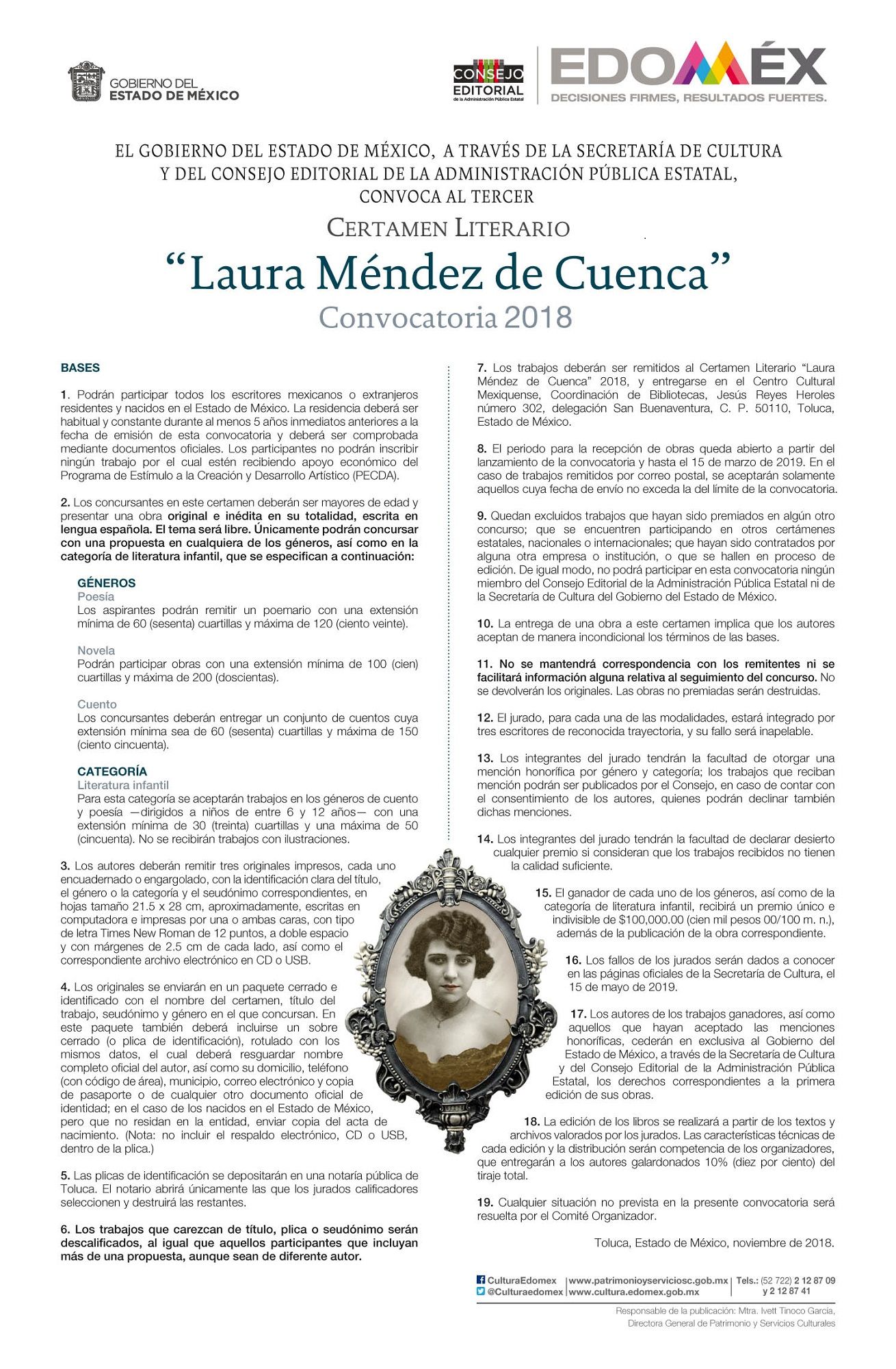 Convocan a participar en el certamen literario " Laura Méndez de Cuenca" 2018.