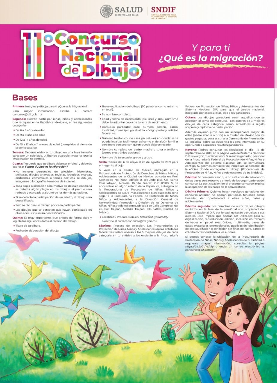 Emiten convocatoria para el 11 Concurso Nacional de Dibujo Infantil, "Y Para ti Que es la Migración?