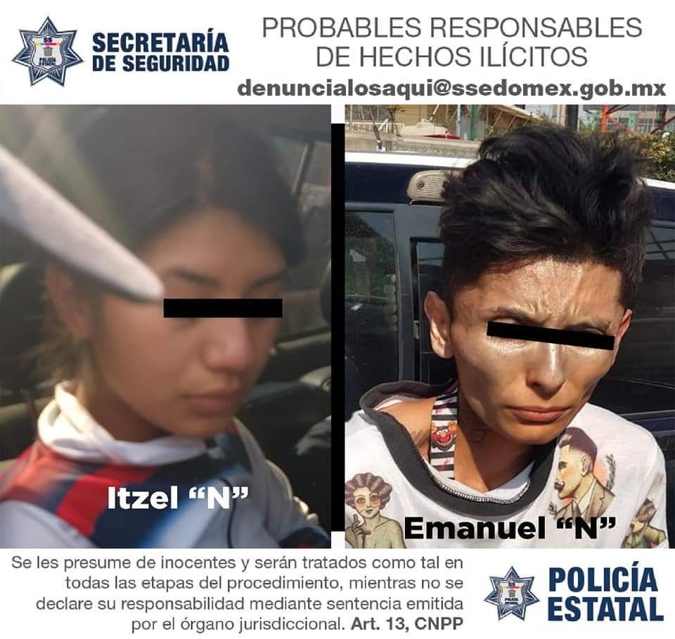 Detienen una mujer  y un joven por atraco a comercio en Ecatepec 