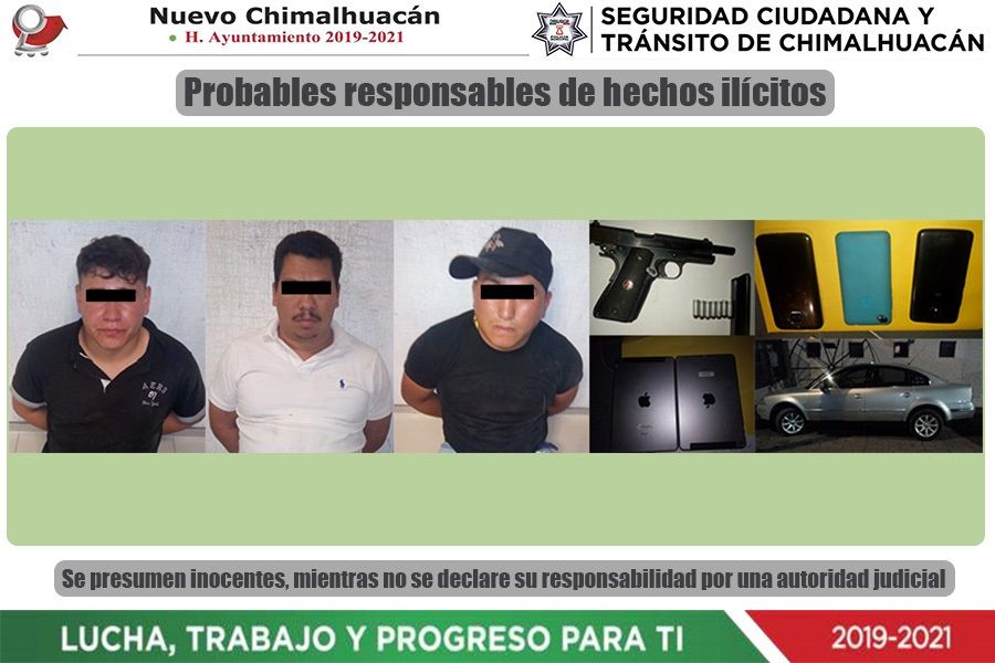 Detienen a tres probables asaltantes  en Chimalhuacán 