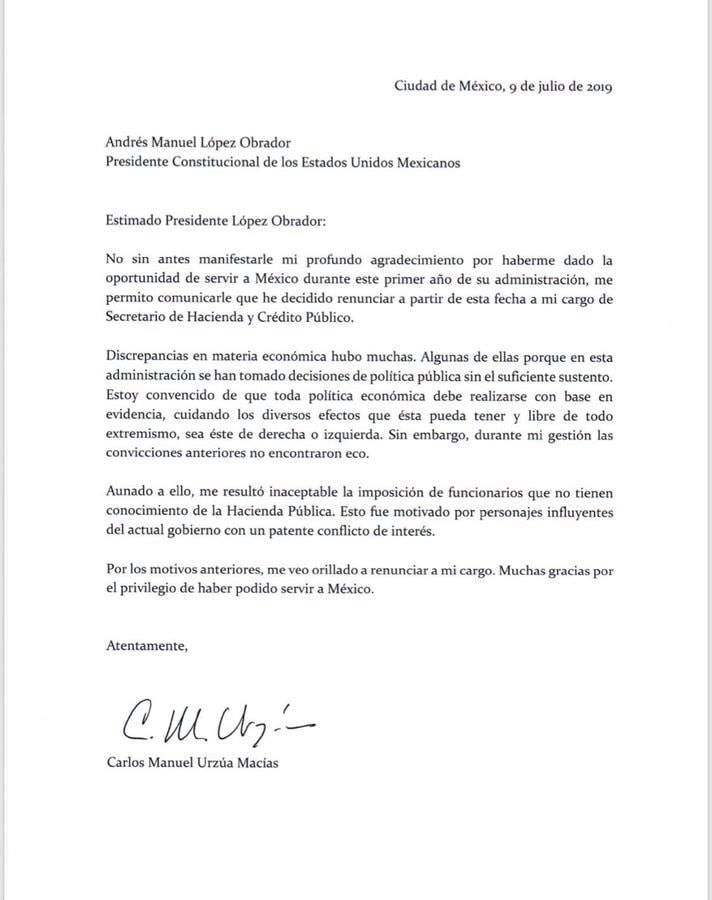 Las diferencias con otros funcionarios origino la renuncia Carlos Urzúa