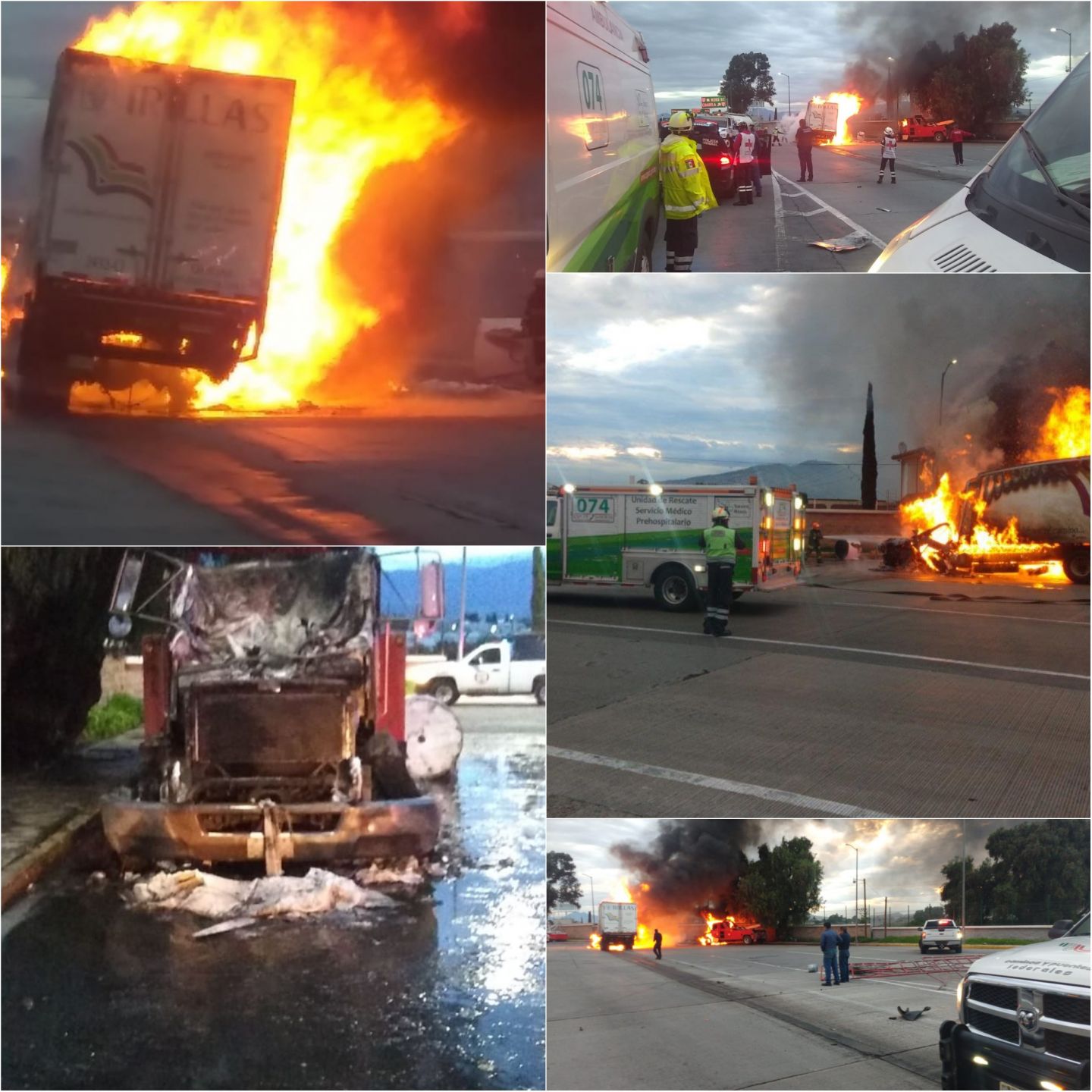 Tras carambola, se incendia camión de editorial Trillas y tres vehículos más en Ixtapaluca 