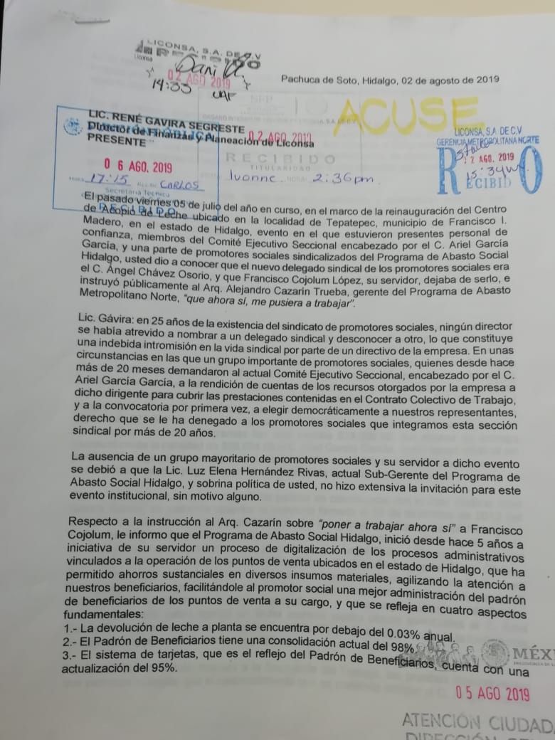 Separan a trabajadores de Liconsa por denunciar irregularidades y mafias en el organismo