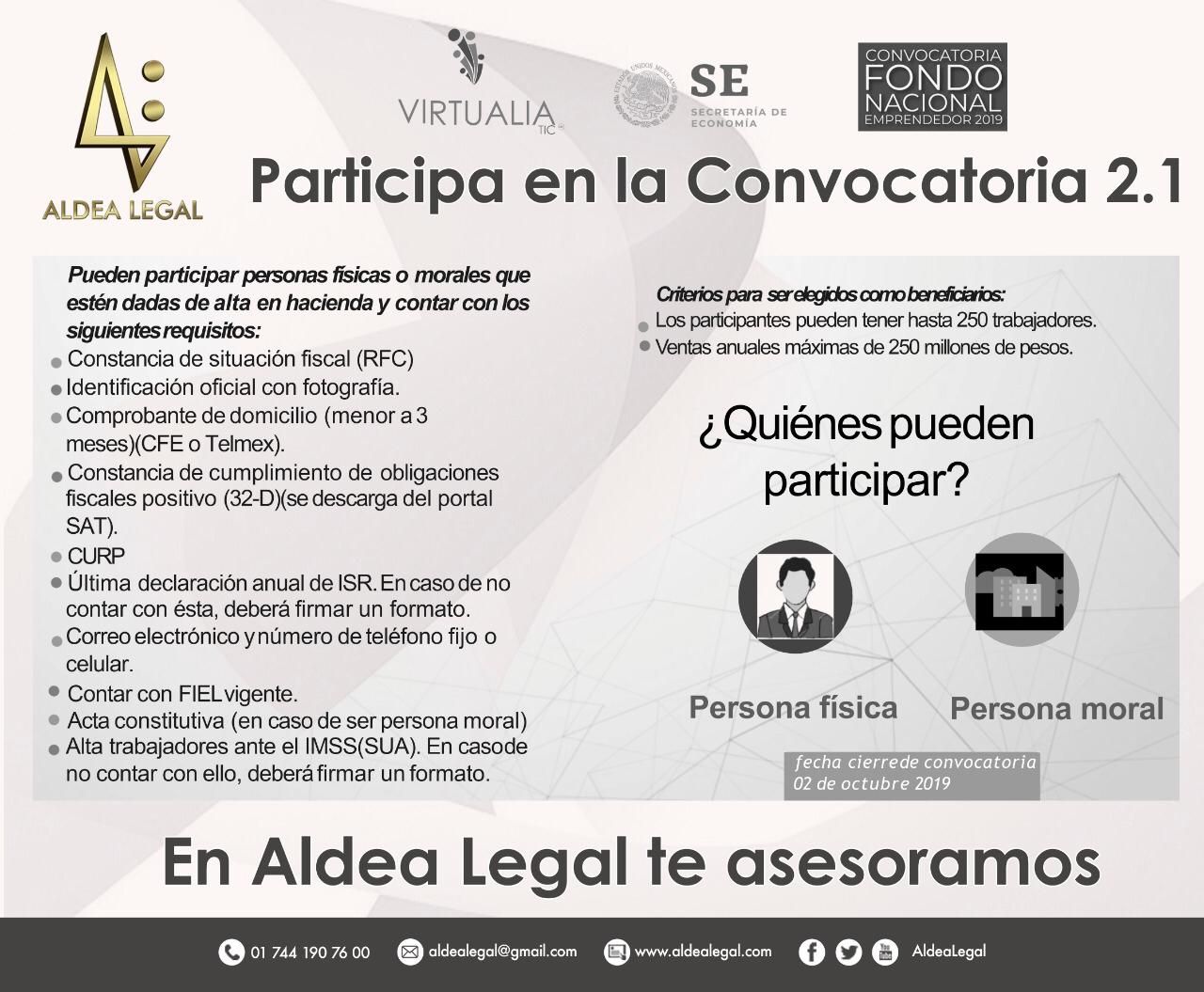 Aldea Legal te asesora; participa en la convocatoria para el Fondo Nacional del Emprendedor 2019 