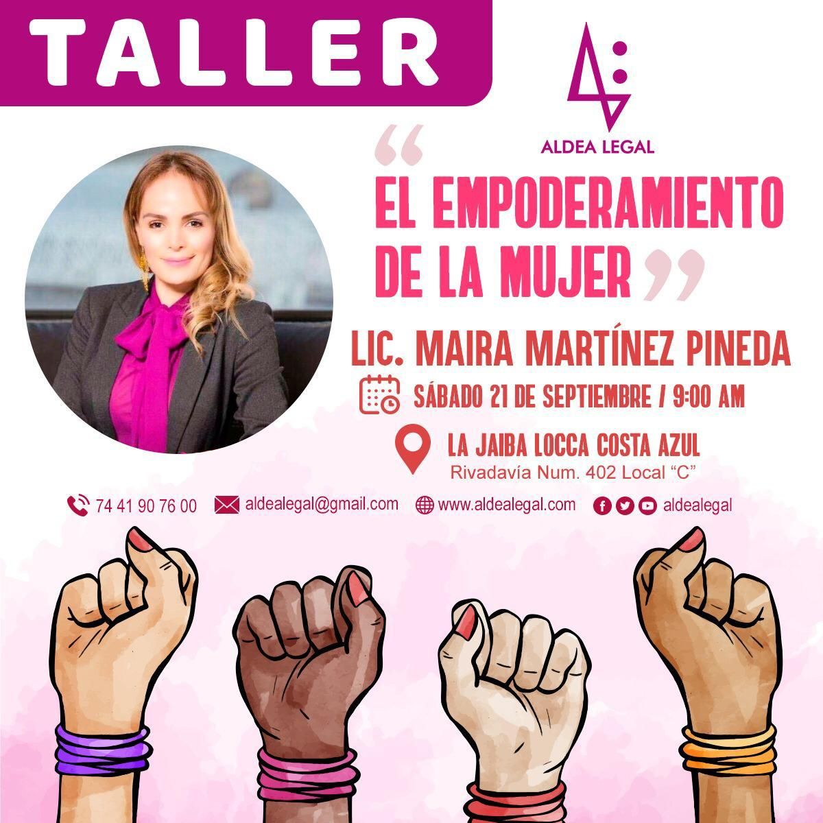 Convoca Aldea Legal al taller ’Empoderamiento de la Mujer’; será este sábado, en Acapulco 