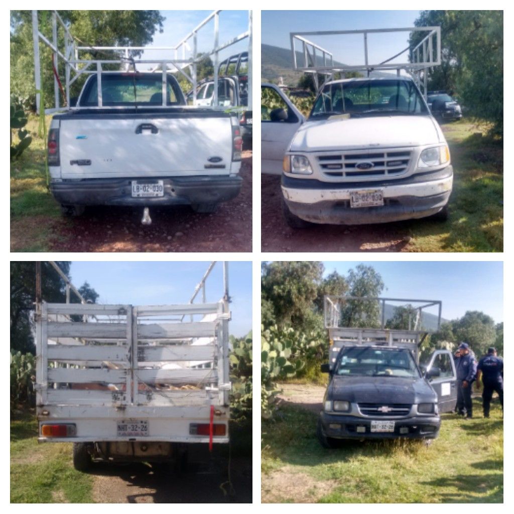 Policía municipal de Las Pirámides localiza camionetas que fueron robadas
