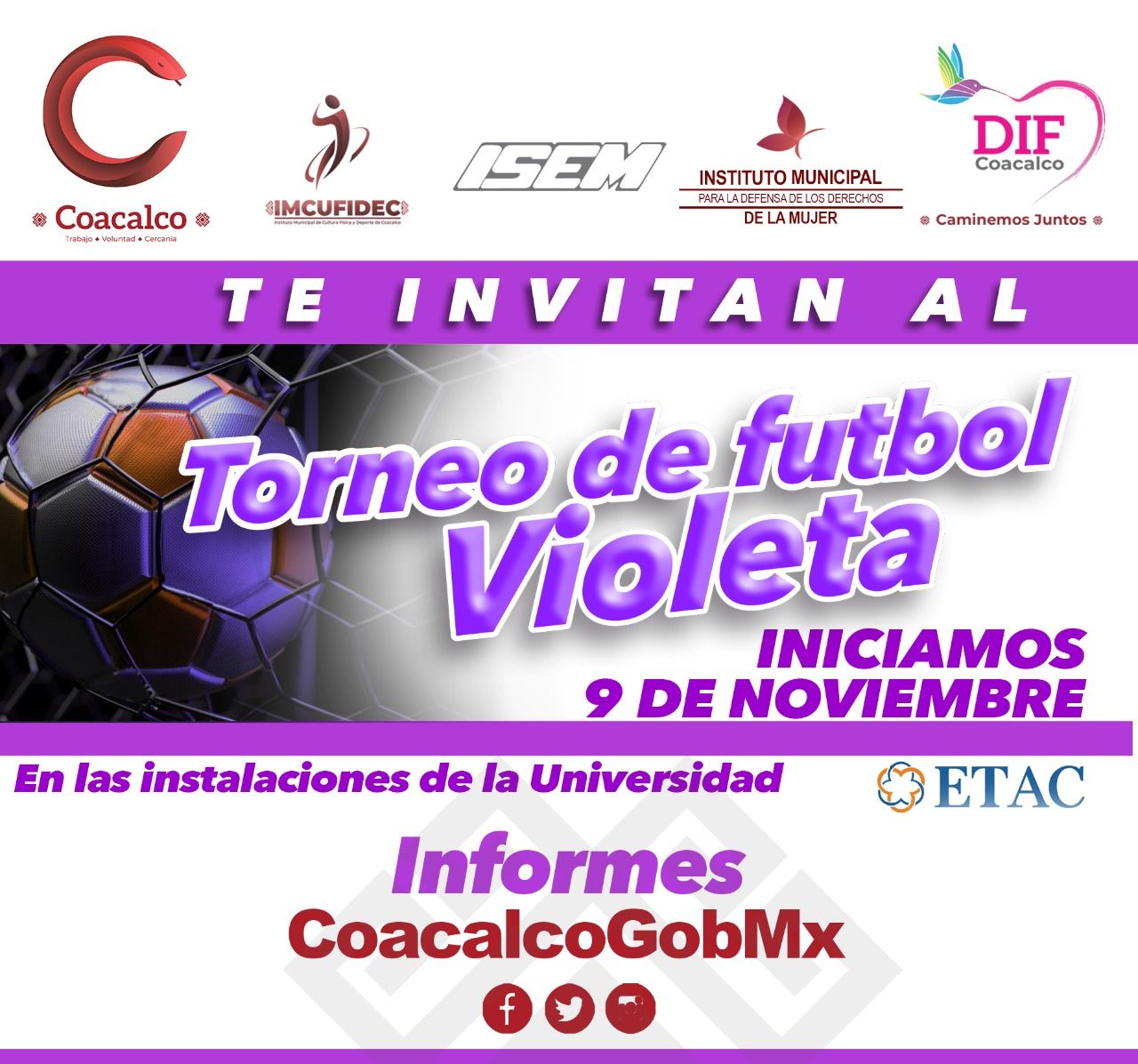 Realizarán torneo Violeta por la Paz en Coacalco