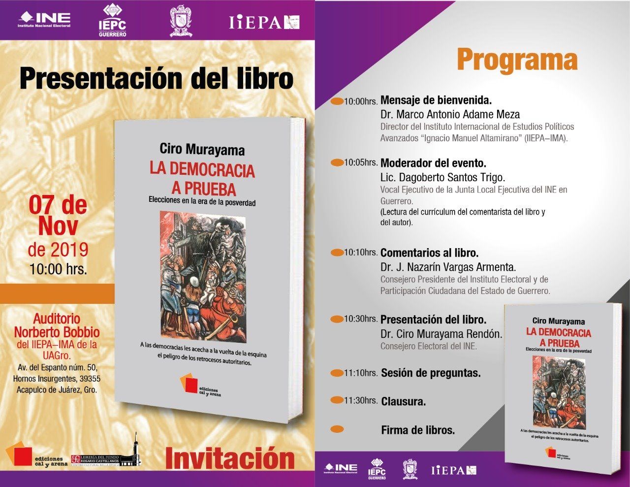 Invita el IEPC Guerrero a presentación del libro ’La democracia a prueba’; será este jueves, en Acapulco 