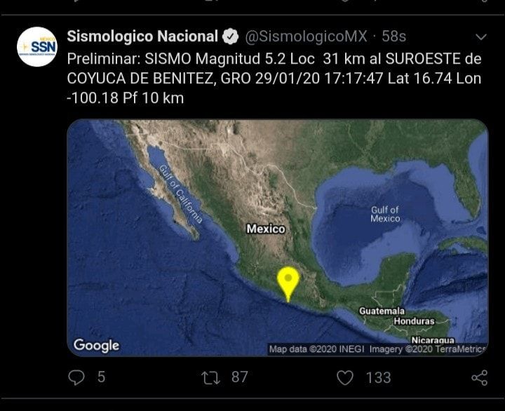 Oficial: sismo de magnitud 5.1 se registra en Guerrero 
