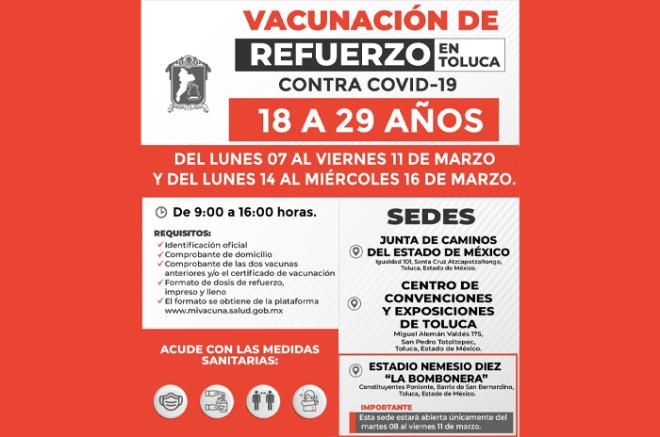 ¡Llega refuerzo de vacuna contra #Covid para mayores de 18 años a #Toluca!