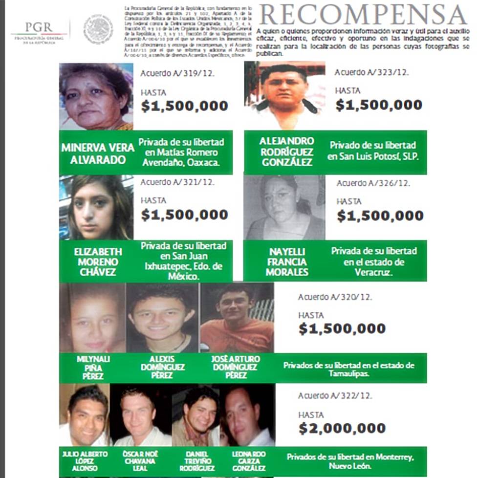 Publica PGR nueva lista de desaparecidos por quienes ofrece recompensa
