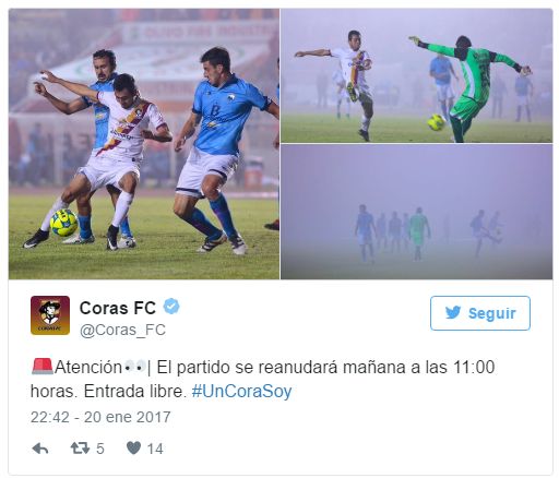 Suspenden partido de Futbol Coras-Tampico Madero por Niebla