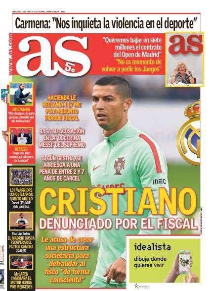 Cristiano Ronaldo acusado por fraude de 14.7 millones de euros al fisco español
