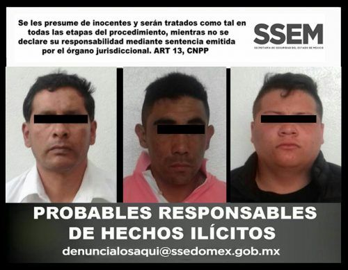 Detienen a tres presuntos asaltantes de comercios en Edomex 