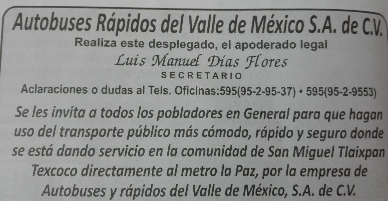 Sin fundamento publicación del Facebook de Texcoco en la noticia en contra de la ruta Autobuses  Rápidos del Valle 
