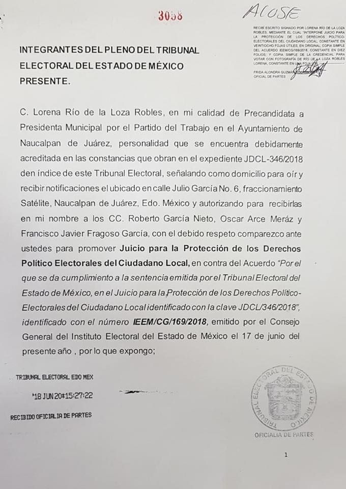 Lorena Río de la Loza, acude a tribunal electoral del EdoMéx, a impugnar postulación de Patricia Duran; como candidatura del PT