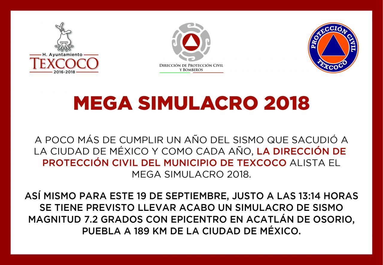 Protección Civil realizará este miércoles mega simulacro en Texcoco 