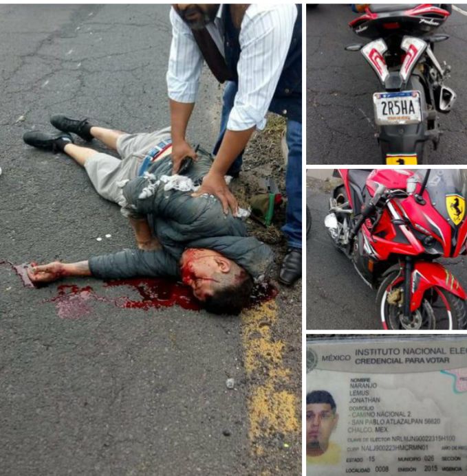 Se derrapa motocicletero y quedó gravemente herido en Chalco