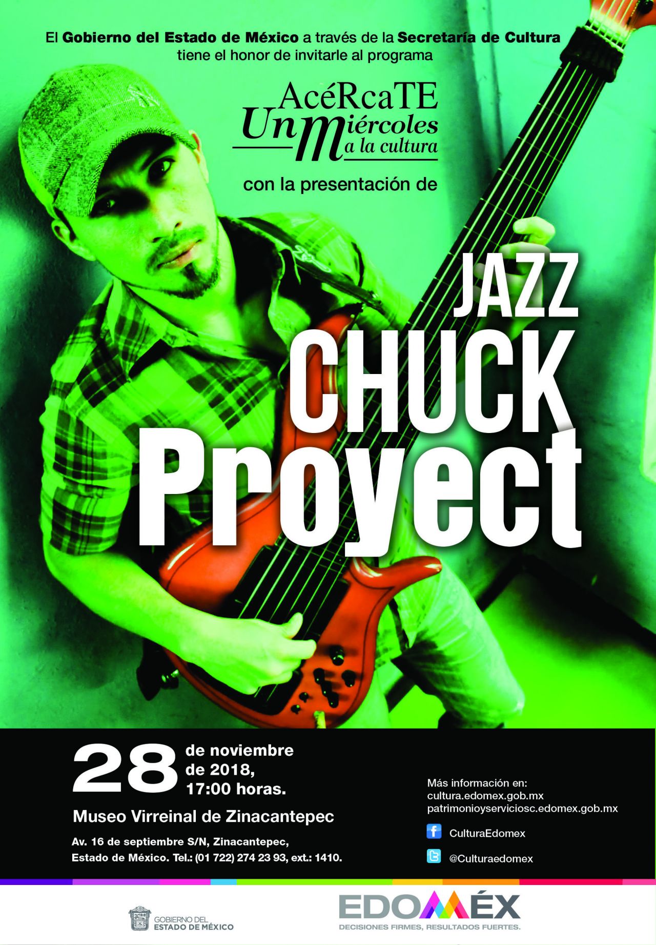 Anuncian concierto del grupo jazz chuck project en museo virreinal de Zinacantepec 