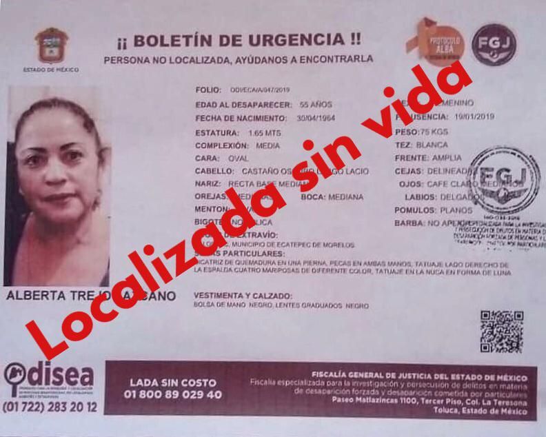 Mujer desaparecida en Ecatepec es localizada sin vida en Acolman