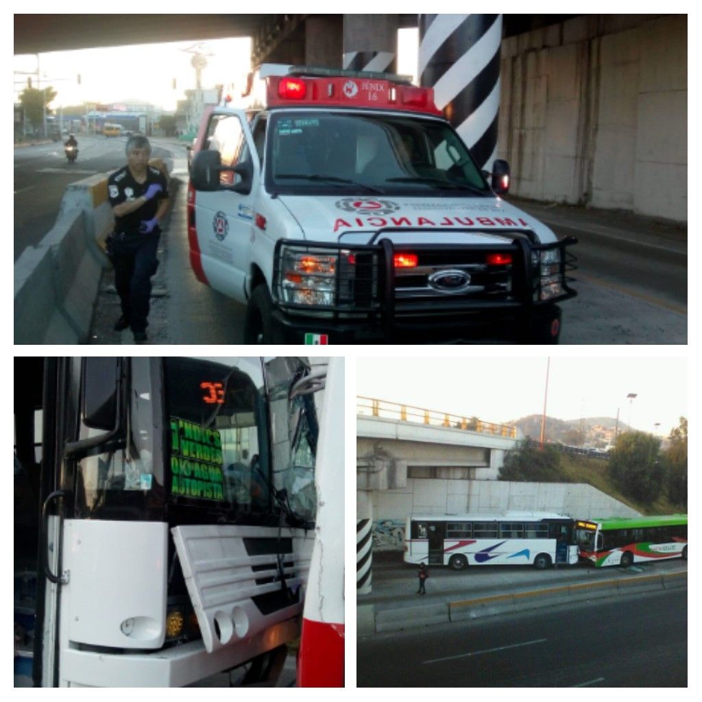 Autobús se impactó contra Mexibús en Tlalnepantla.