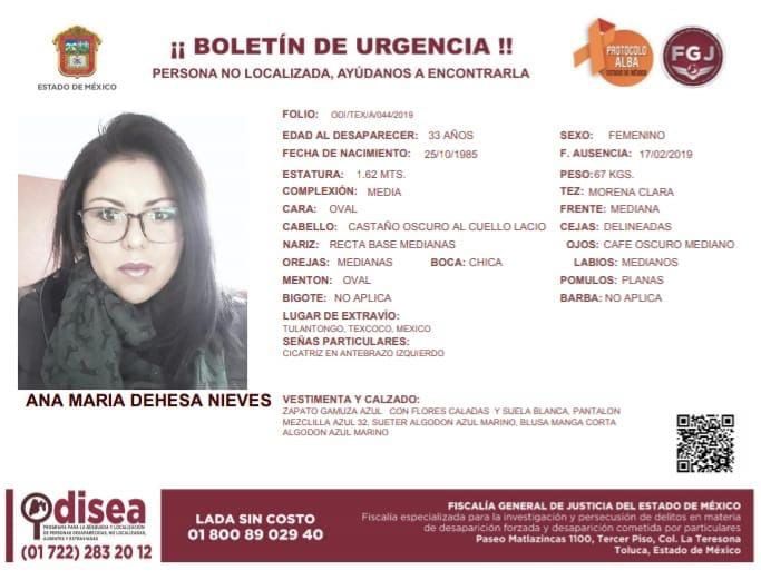 Activan Alerta Odisea por mujer desaparecida en Texcoco 