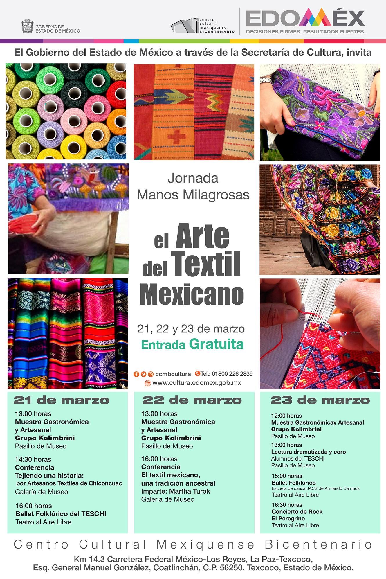 Del 21 al 23 de marzo se realizará la Jornada ’Manos milagrosas: el arte textil mexicano’  en Texcoco.