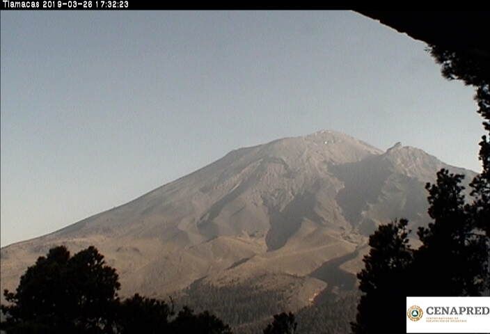 Reporte diario de la actividad del volcán Popocatépetl.