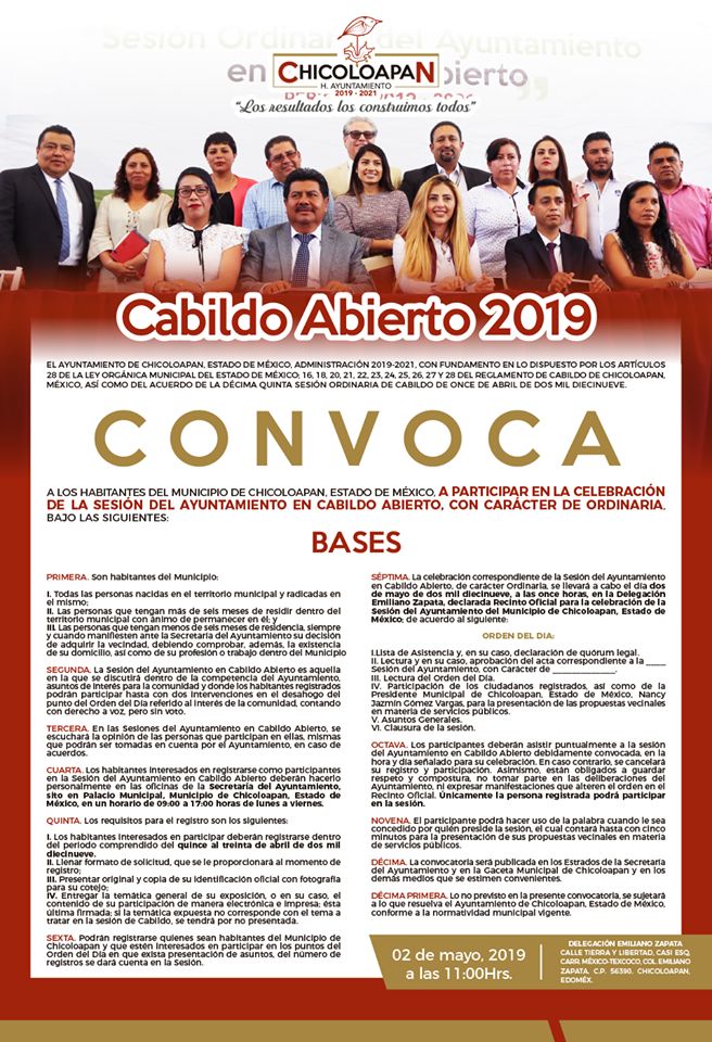 Gobierno municipal de Chicoloapan te invita a la Sesión Ordinaria de Cabildo Abierto 