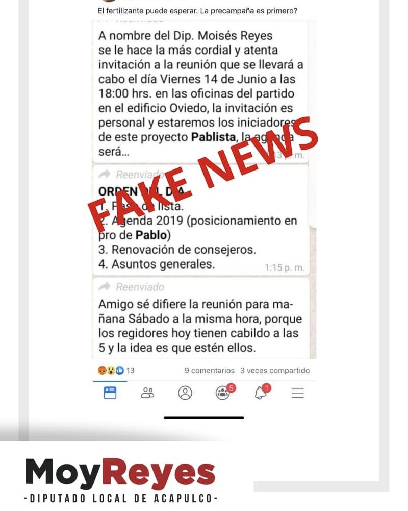 Fake news, la supuesta invitación de Moisés Reyes sobre reunión ’pablista’ 