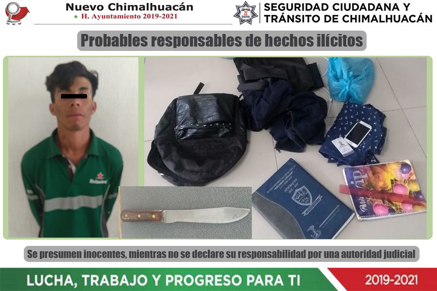 En Chimalhuacan detienen a ladrón que usaba cuchillo para cometer sus fechorías