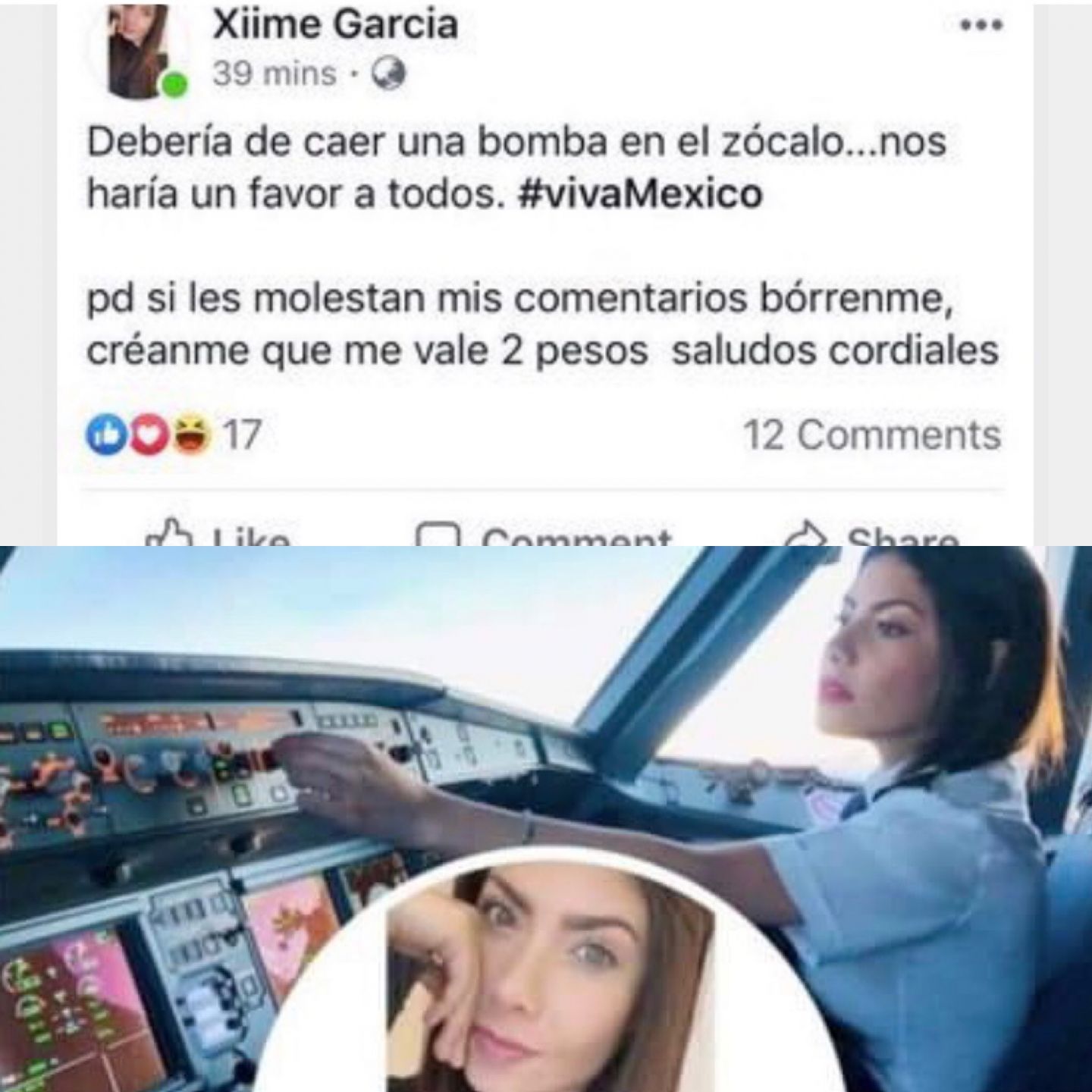 Mujer piloto de Interjet sugirió tirar bomba en el Zócalo durante Grito