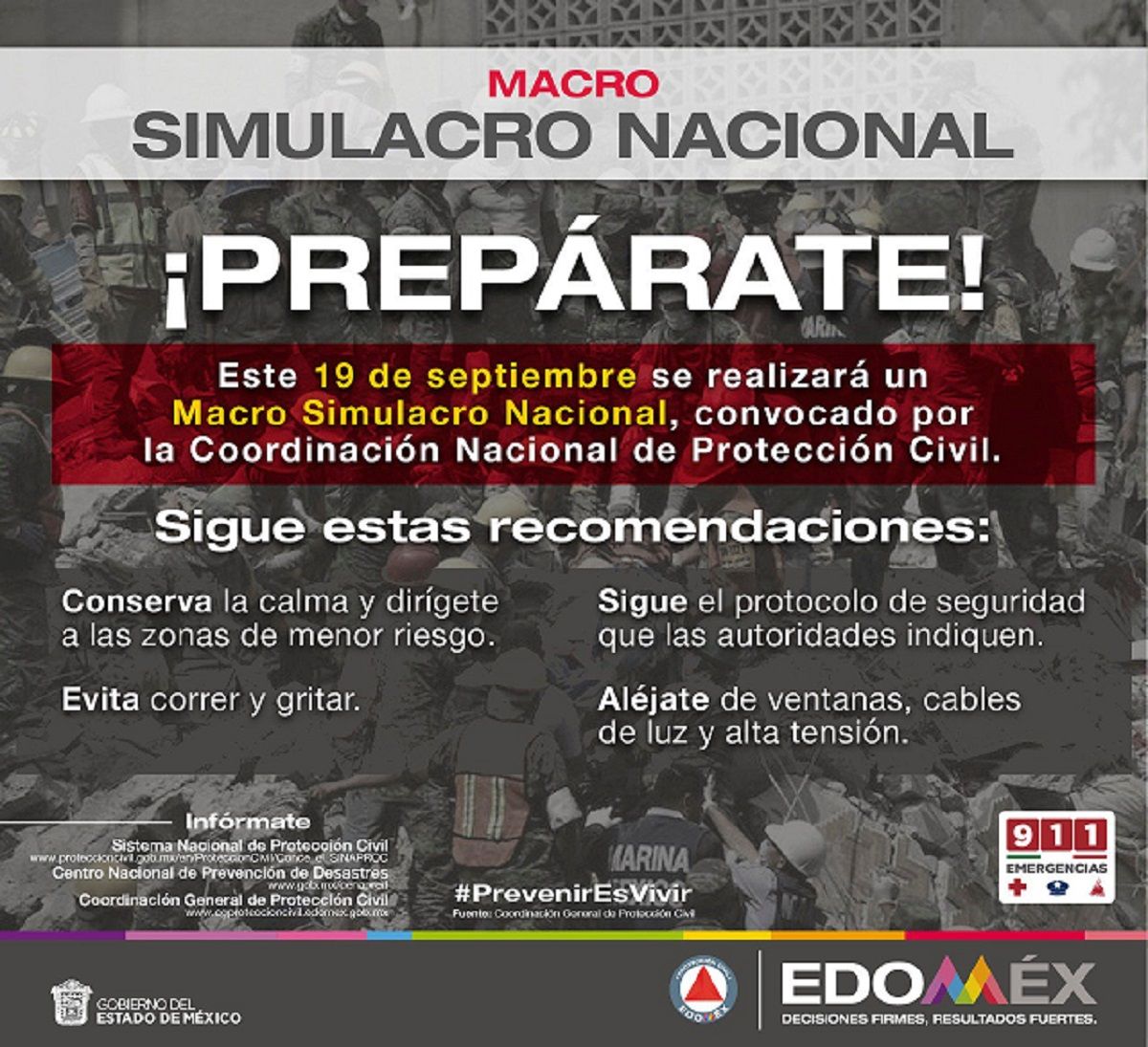 Participa EDOMEX en Macro Simulacro Naciona por sismos del 19 de Septiembre 
