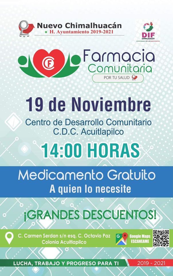 Inauguran autoridades locales  este 19 de noviembre en Chimalhuacan Farmacia Comunitaria
