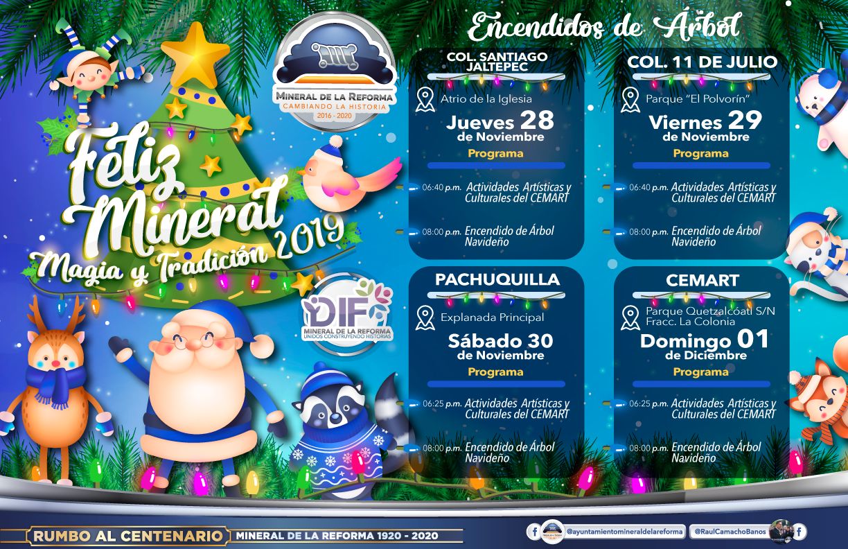Invitan a encendidos de árbol y programas navideños en Mineral de la Reforma 