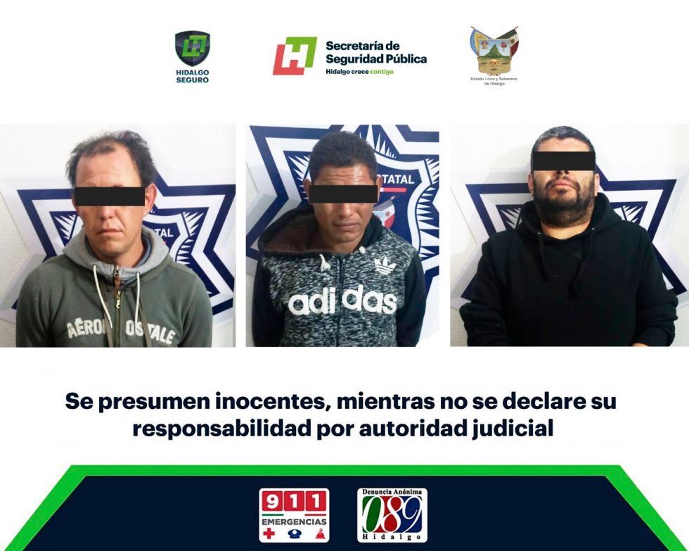 Policía Estatal de Hidalgo aseguran a tres presuntos asaltantes
