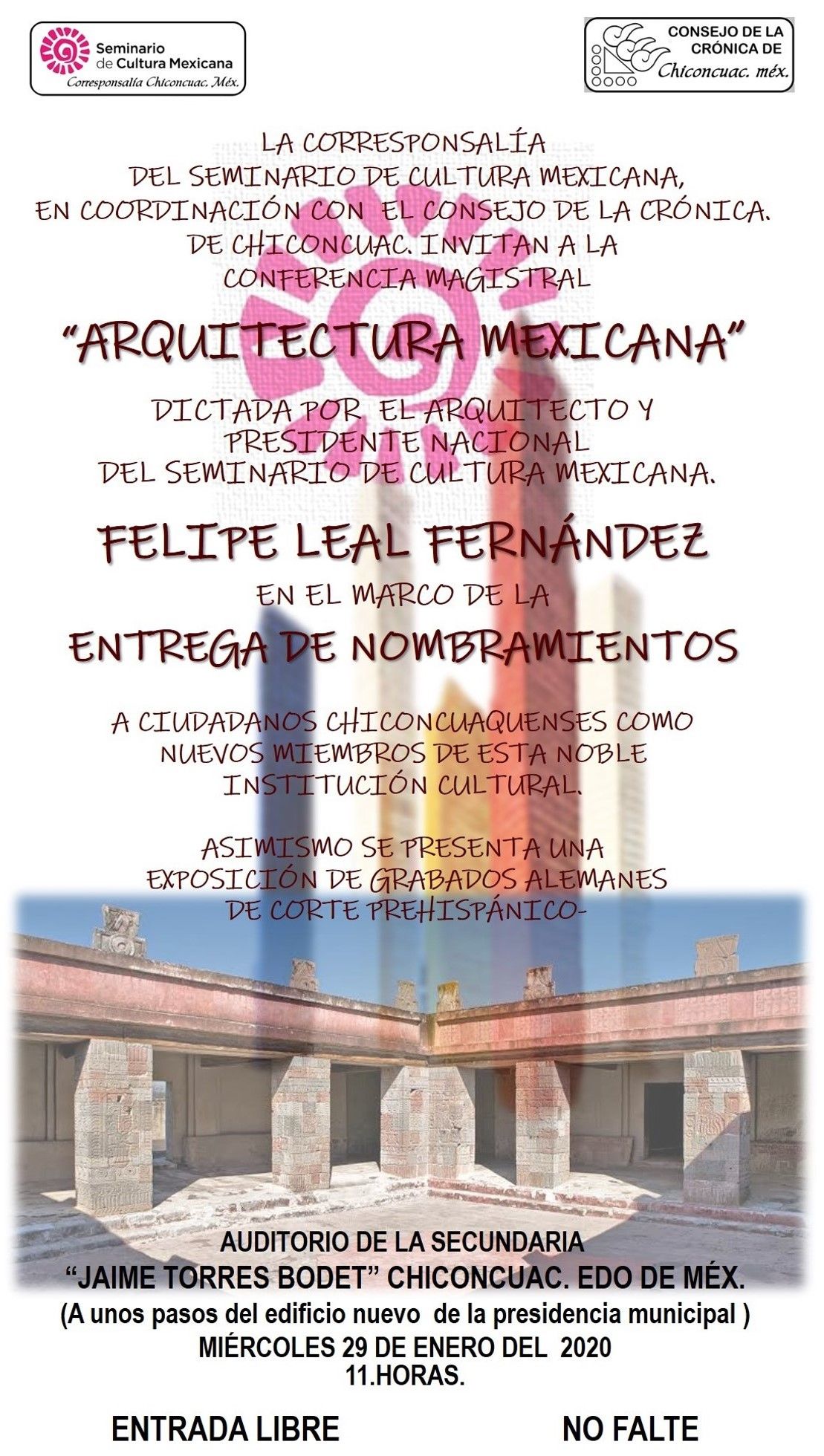 Presentarán conferencia magistral "Arquitectura Mexicana", en Chiconcuac