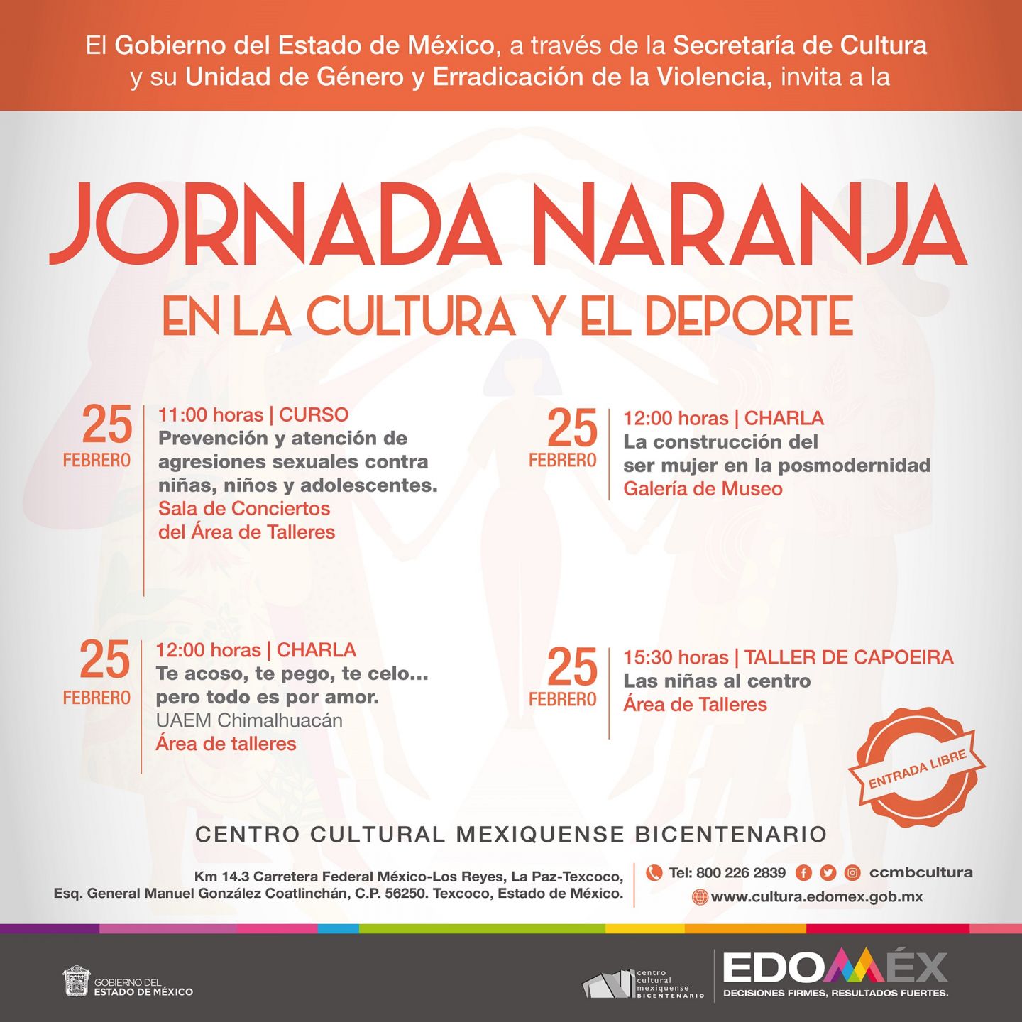 Organizan jornada naranja en el centro cultural mexiquense bicentenario 