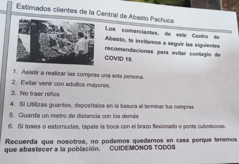 Central de Abastos de Pachuca establece normas sanitarias a locatarios y clientes para combatir coronavirus