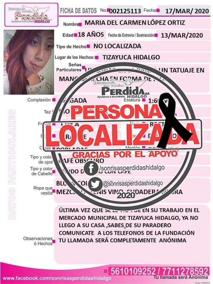 Otra  mujer desaparecida en  Tizayuca es hallada  muerta en EdoMex. 