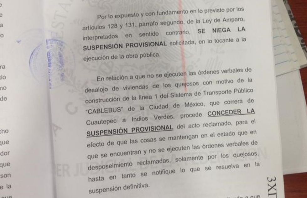 Vecinos de Cuautepec logran suspensión provisional contra la construcción del Cablebús.