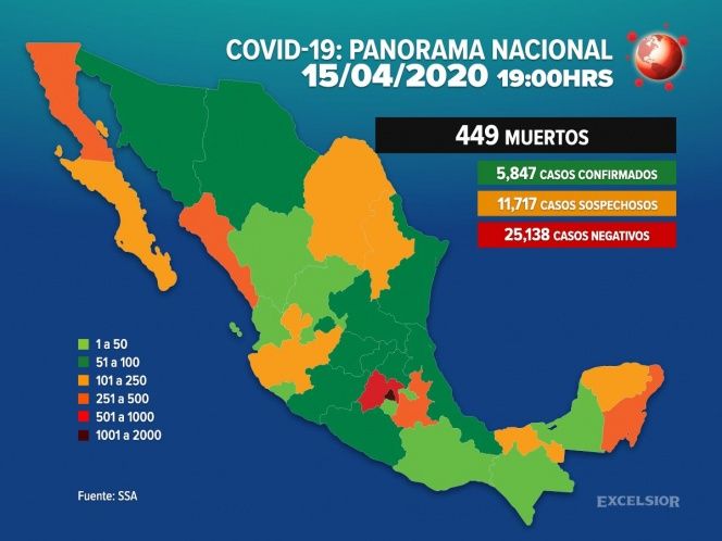 Sube a 449 número de muertos por coronavirus en México.