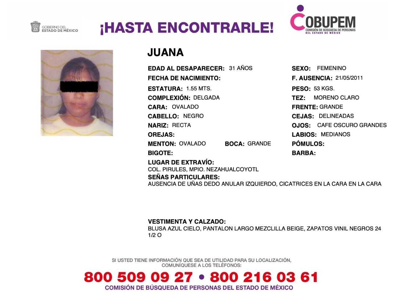 Localizan a "Juanita", mujer de desaparecida hace nueve años