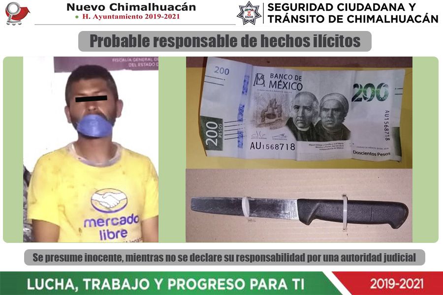 En dispositivos en Chimalhuacán capturan a dos por robo a transeúnte